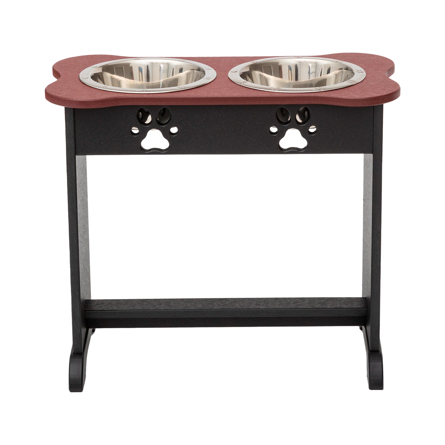 Raised Dog Bowls for Large Dogs - Poly Double Feeder__Color: Cherry Wood / Black