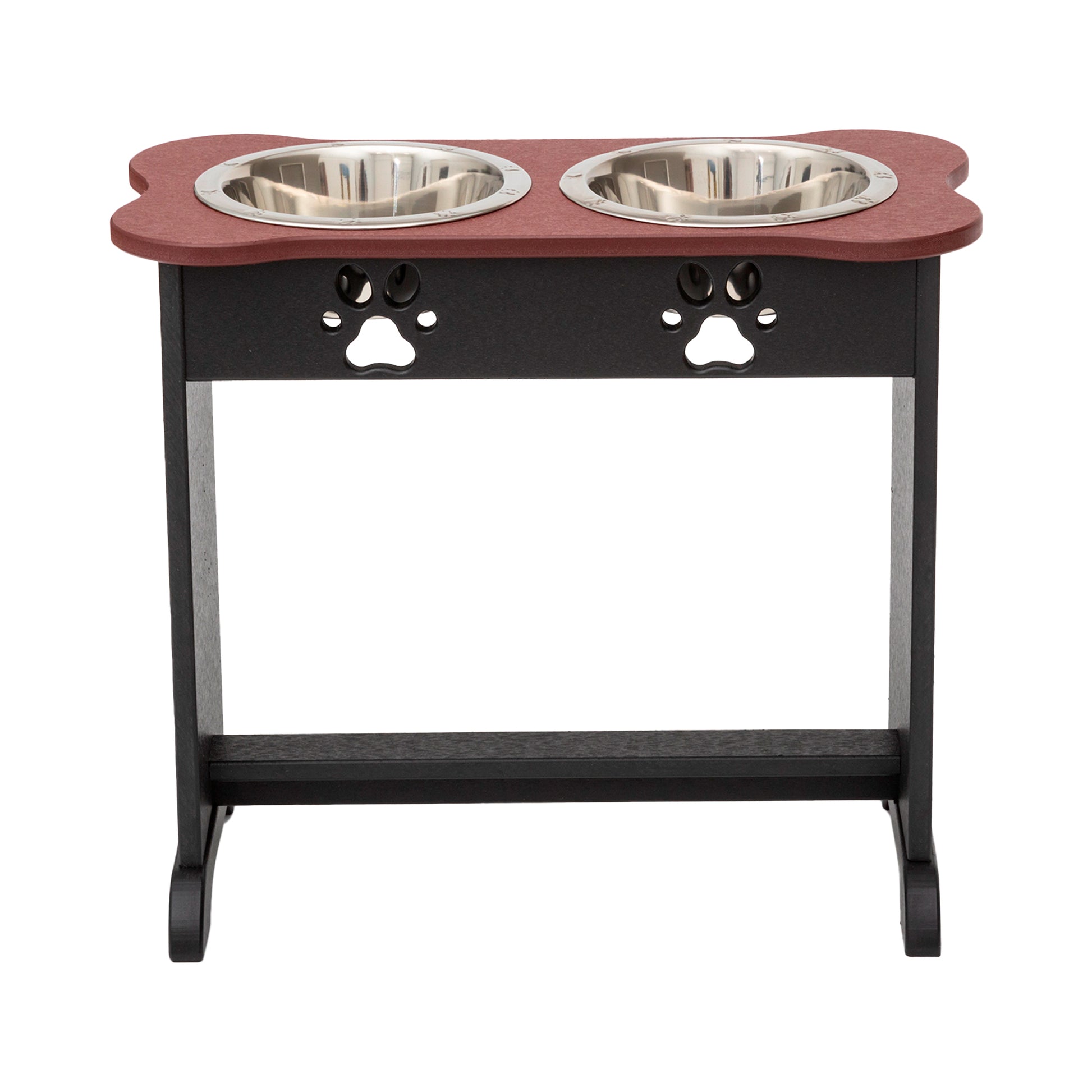 Raised Dog Bowls for Large Dogs - Poly Double Feeder__Color: Cherry Wood / Black