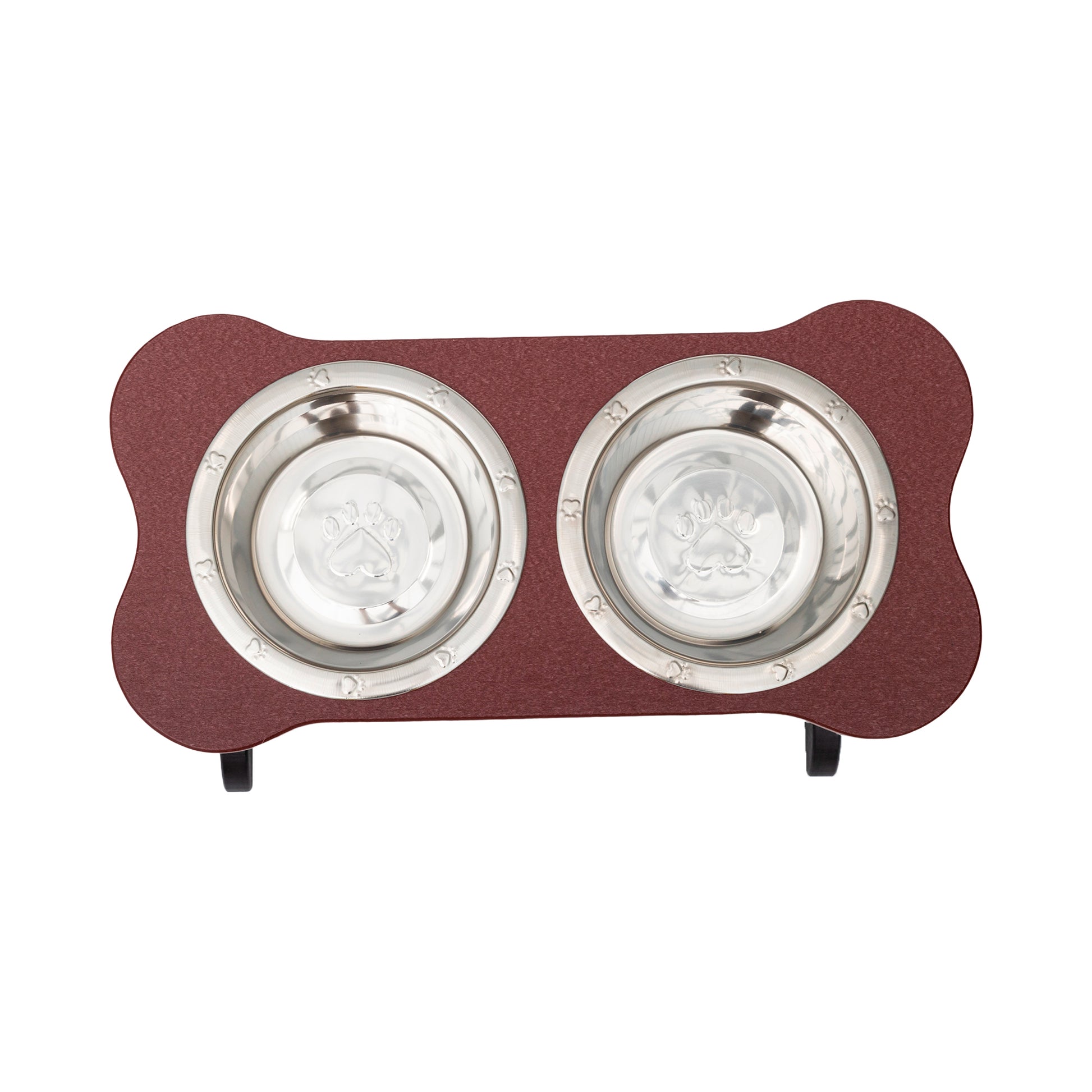 Raised Dog Bowls for Large Dogs - Poly Double Feeder__Color: Cherry Wood / Black