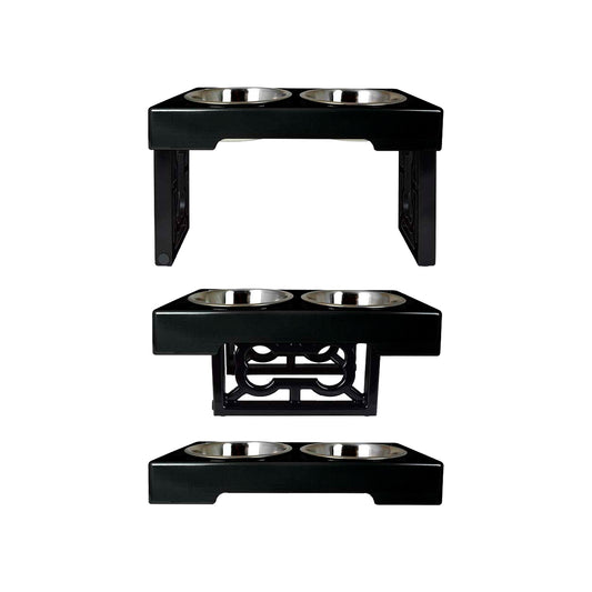 Adjustable Elevated Dog Bowls - OurPets Barking Bistro Feeder (Black)