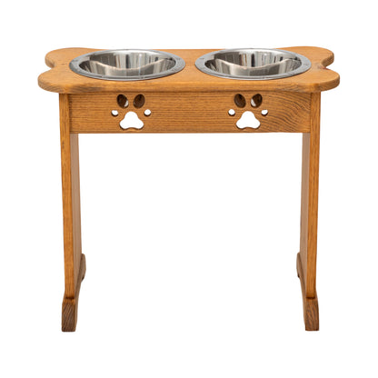 Dog Bowl Stand for Large Dogs - Wood Double Feeder (Stained)