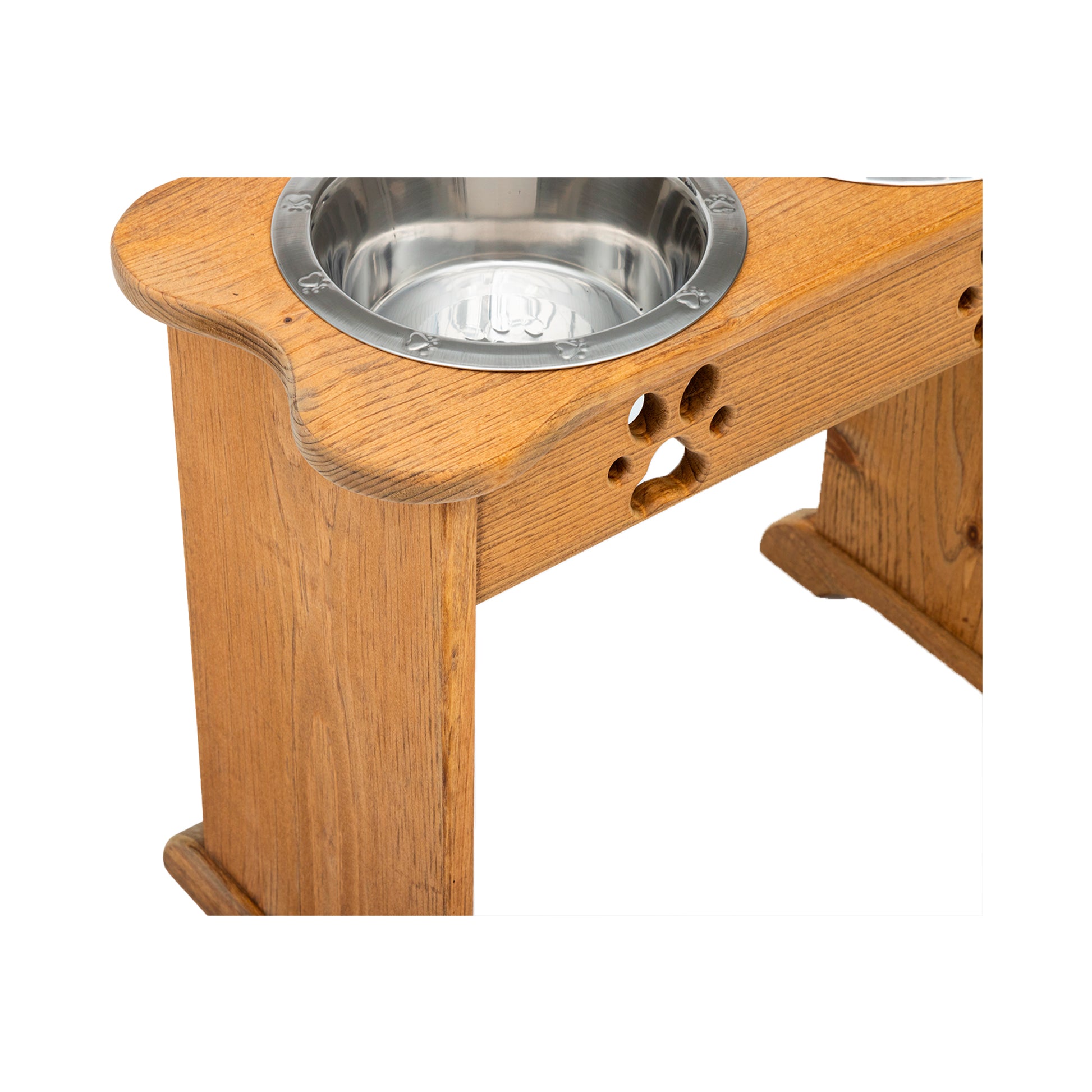 Dog Bowl Stand for Large Dogs - Wood Double Feeder (Stained)