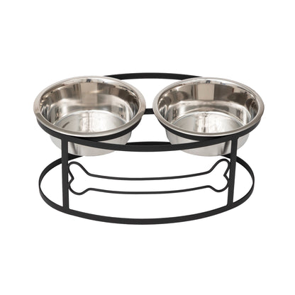 Dog Bowl Stand - Bone Double Feeder__Color: Black