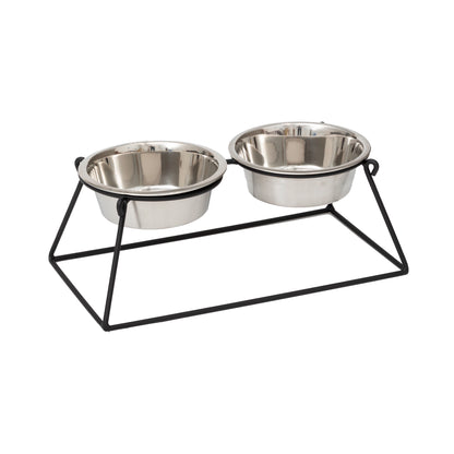 Dog Food Stand - Pyramid Double Feeder__Color: Black