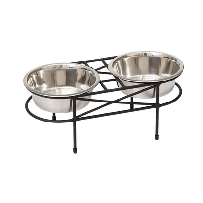 Elevated Dog Bowl Stand - Mesh Double Feeder__Color: Black