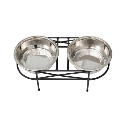 Elevated Dog Bowl Stand - Mesh Double Feeder__Color: Black