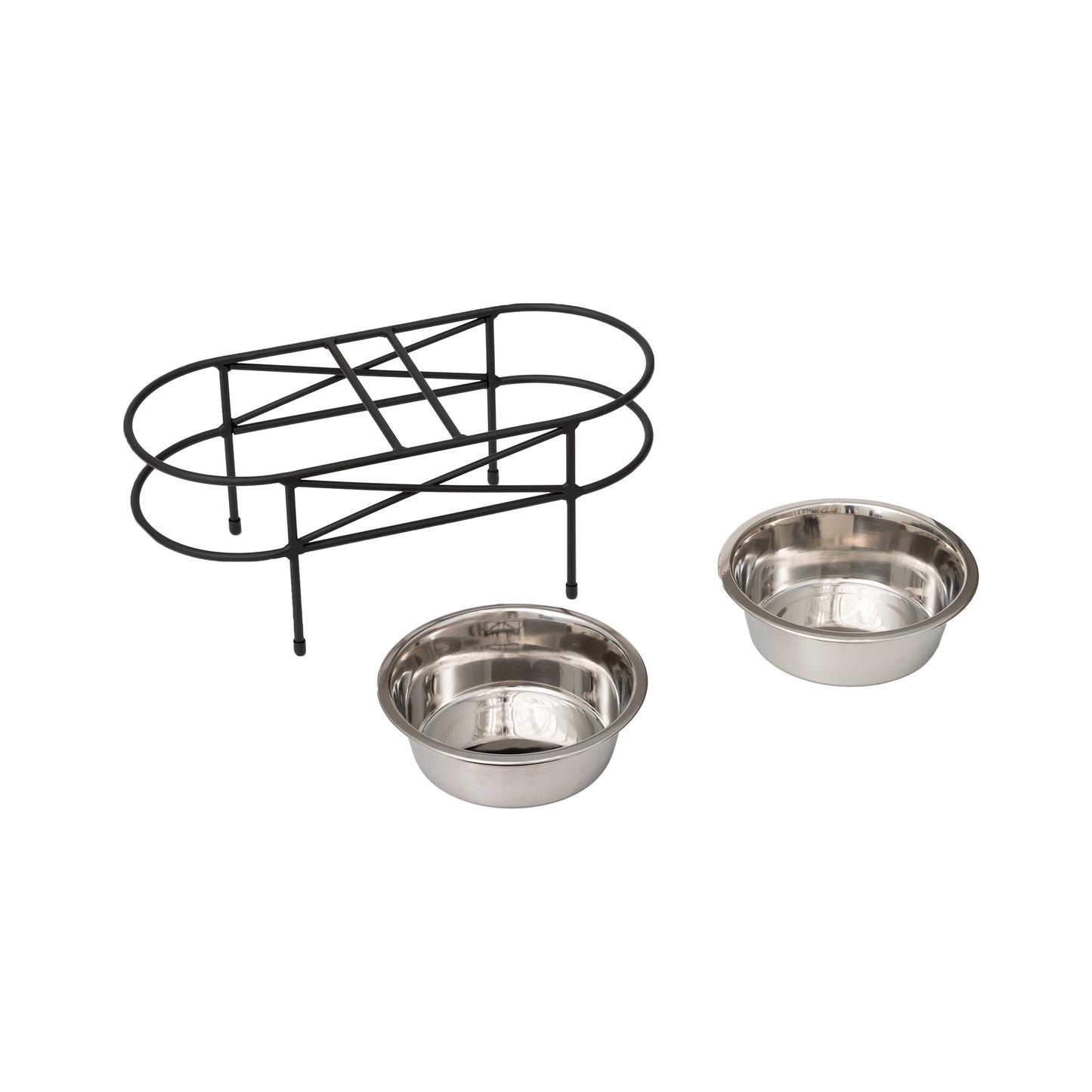 Elevated Dog Bowl Stand - Mesh Double Feeder__Color: Black