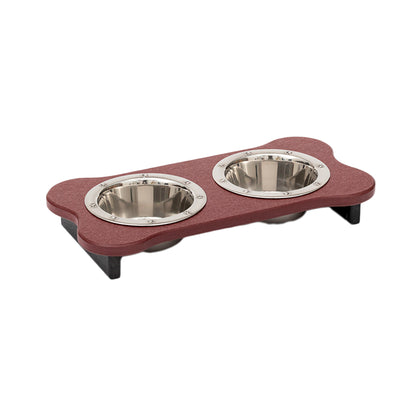 Elevated Dog Feeder - Poly Double Feeder__Color: Cherry Wood / Black - Size: Low Pint