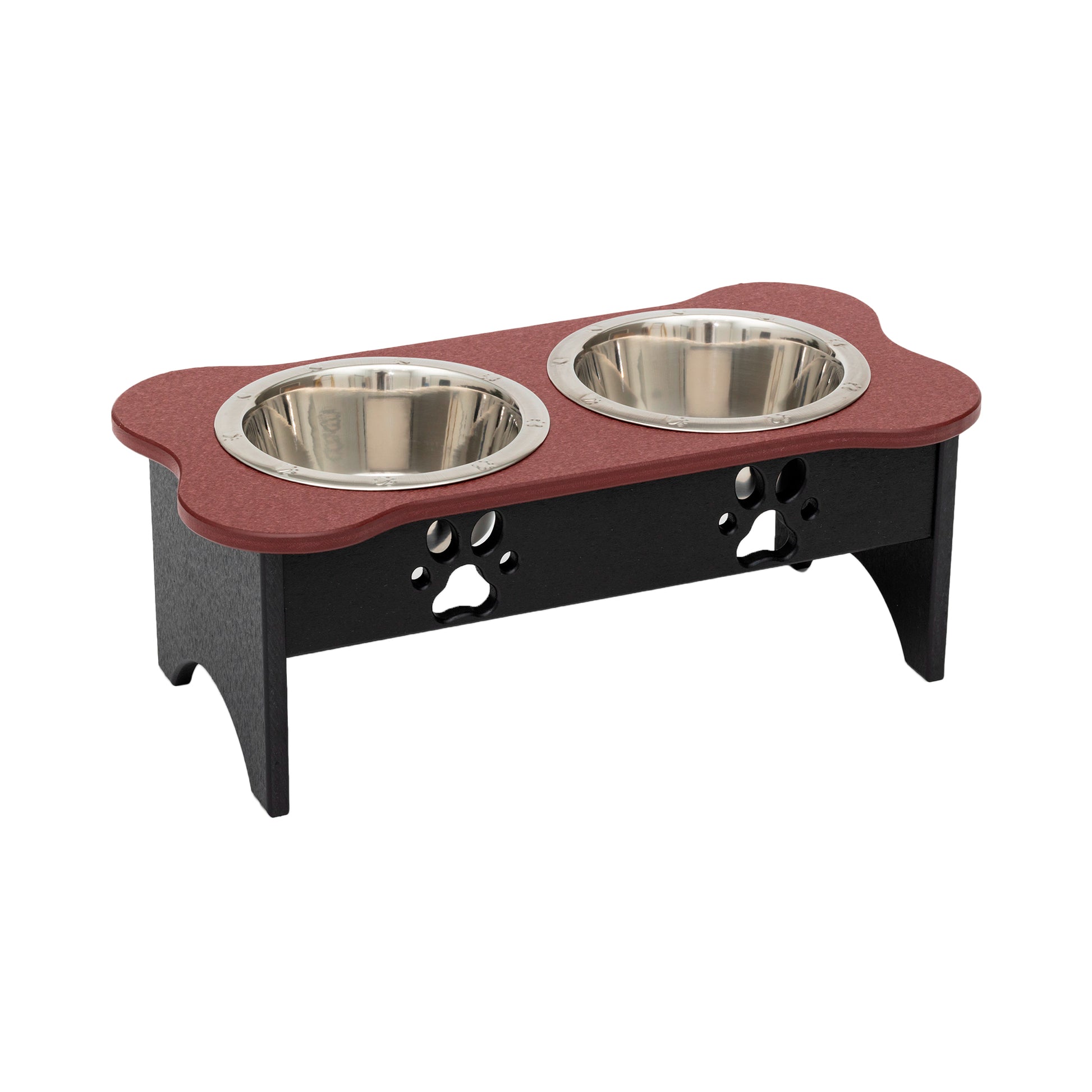 Elevated Dog Feeder - Poly Double Feeder__Color: Cherry Wood / Black - Size: Medium