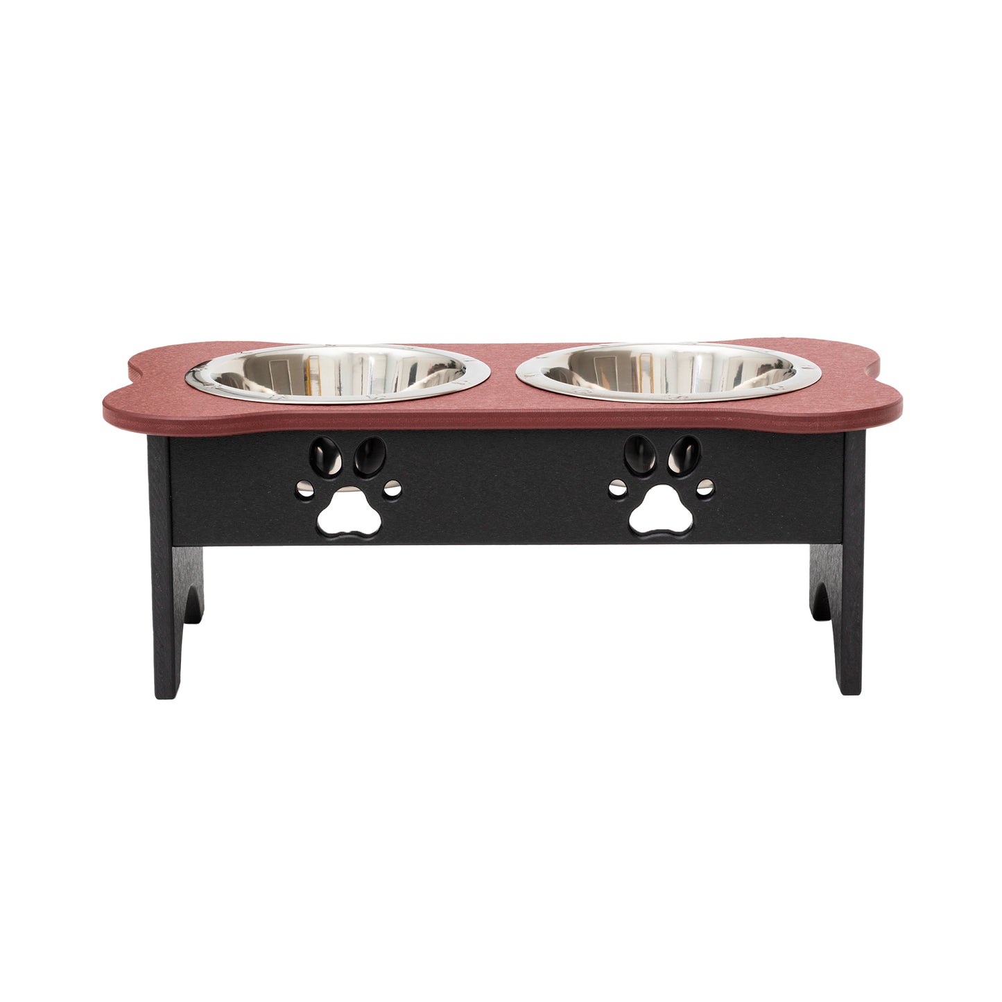 Elevated Dog Feeder - Poly Double Feeder__Color: Cherry Wood / Black - Size: Medium