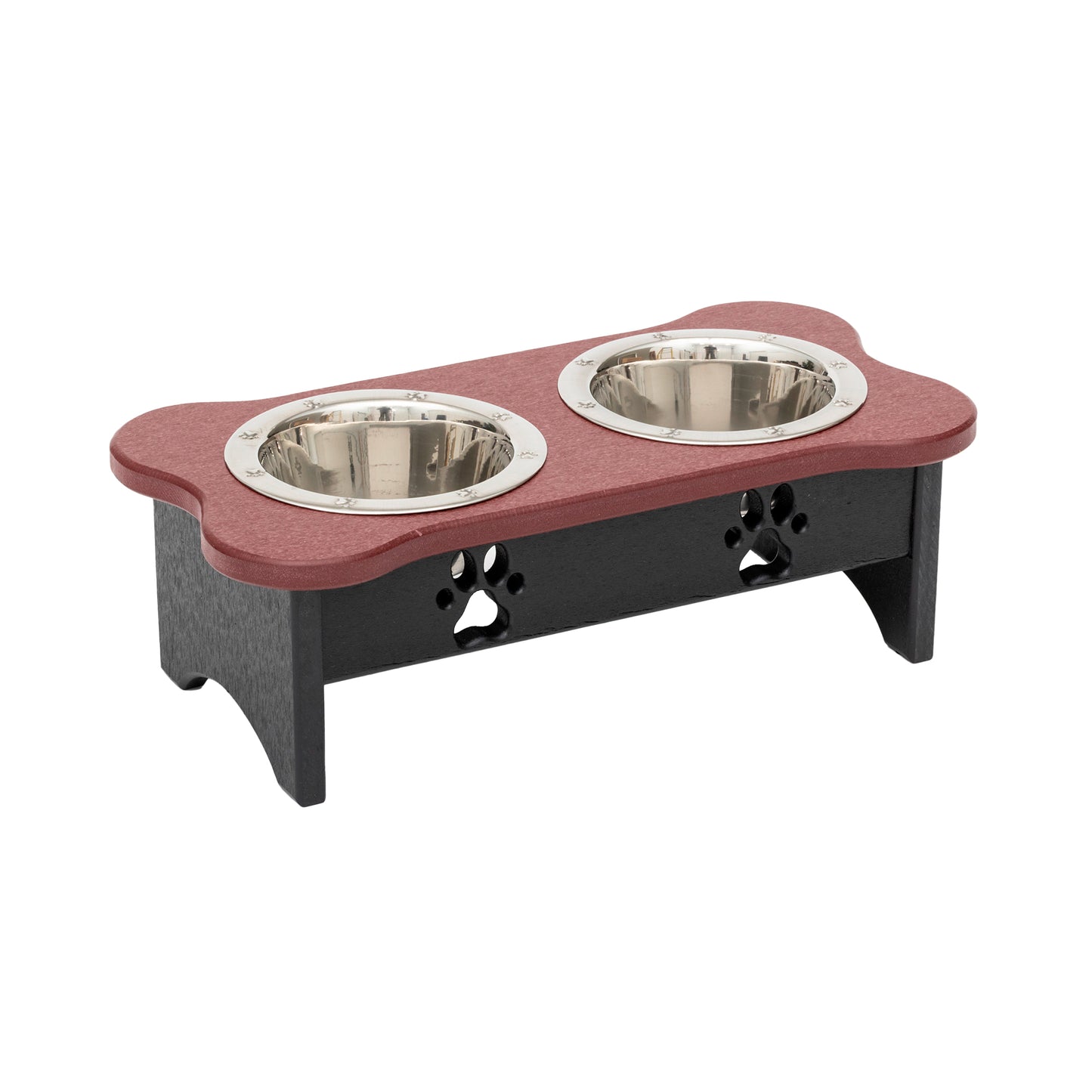 Elevated Dog Feeder - Poly Double Feeder__Color: Cherry Wood / Black - Size: Tall Pint