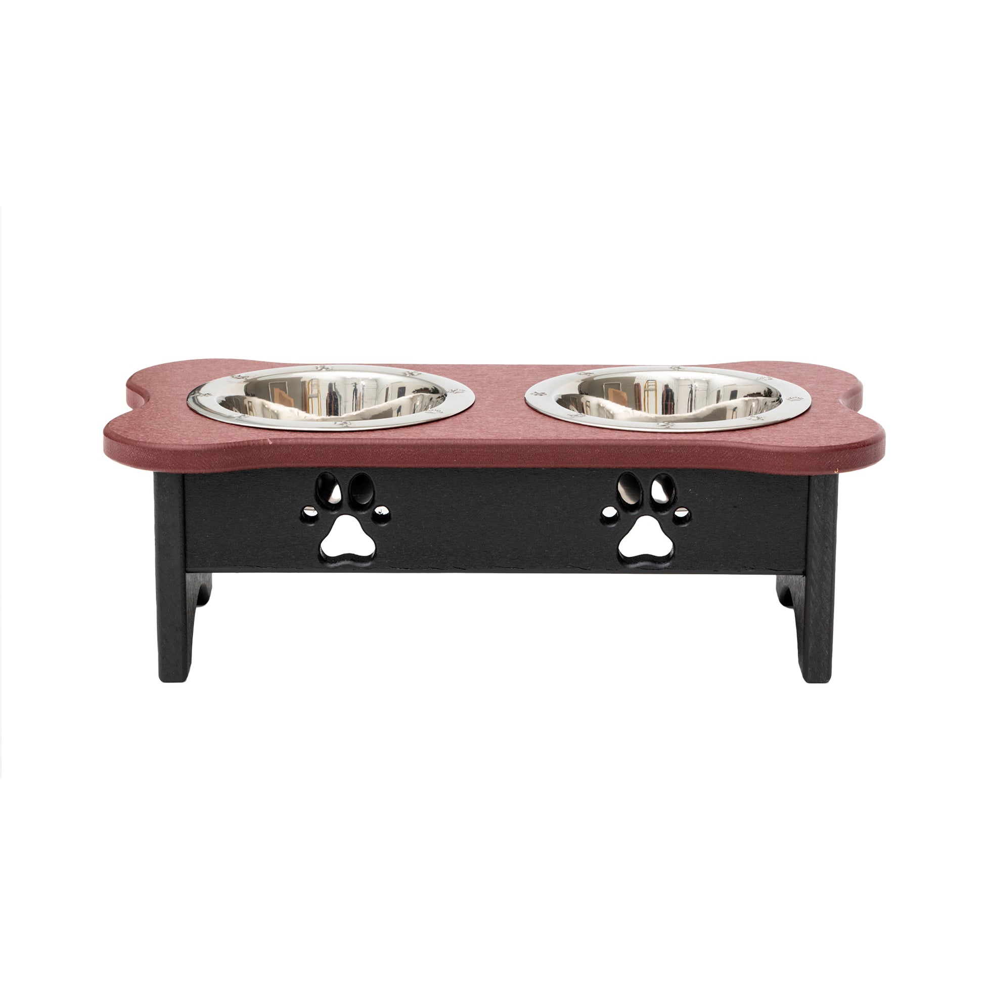 Elevated Dog Feeder - Poly Double Feeder__Color: Cherry Wood / Black - Size: Tall Pint