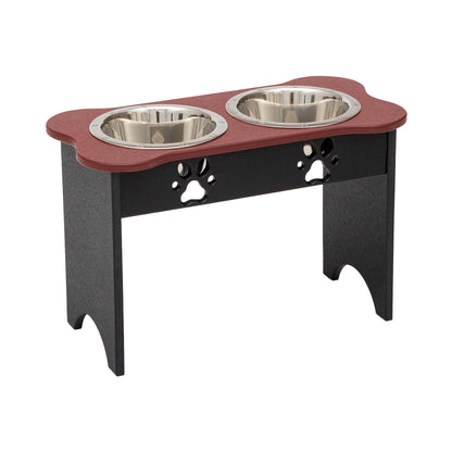 Elevated Dog Feeder - Poly Double Feeder__Color: Cherry Wood / Black - Size: Tall