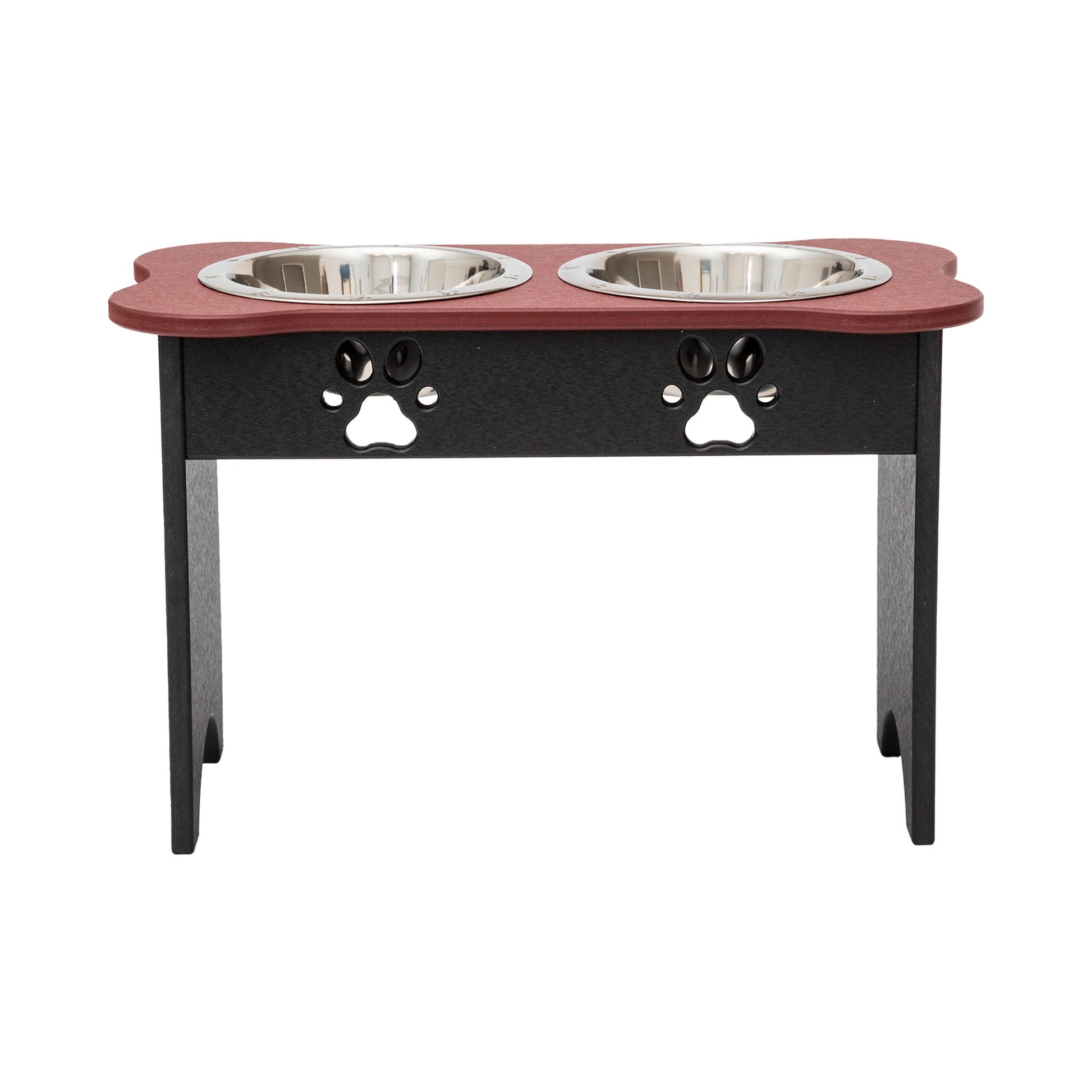 Elevated Dog Feeder - Poly Double Feeder__Color: Cherry Wood / Black - Size: Tall