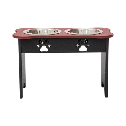 Elevated Dog Feeder - Poly Double Feeder__Color: Cherry Wood / Black - Size: Tall