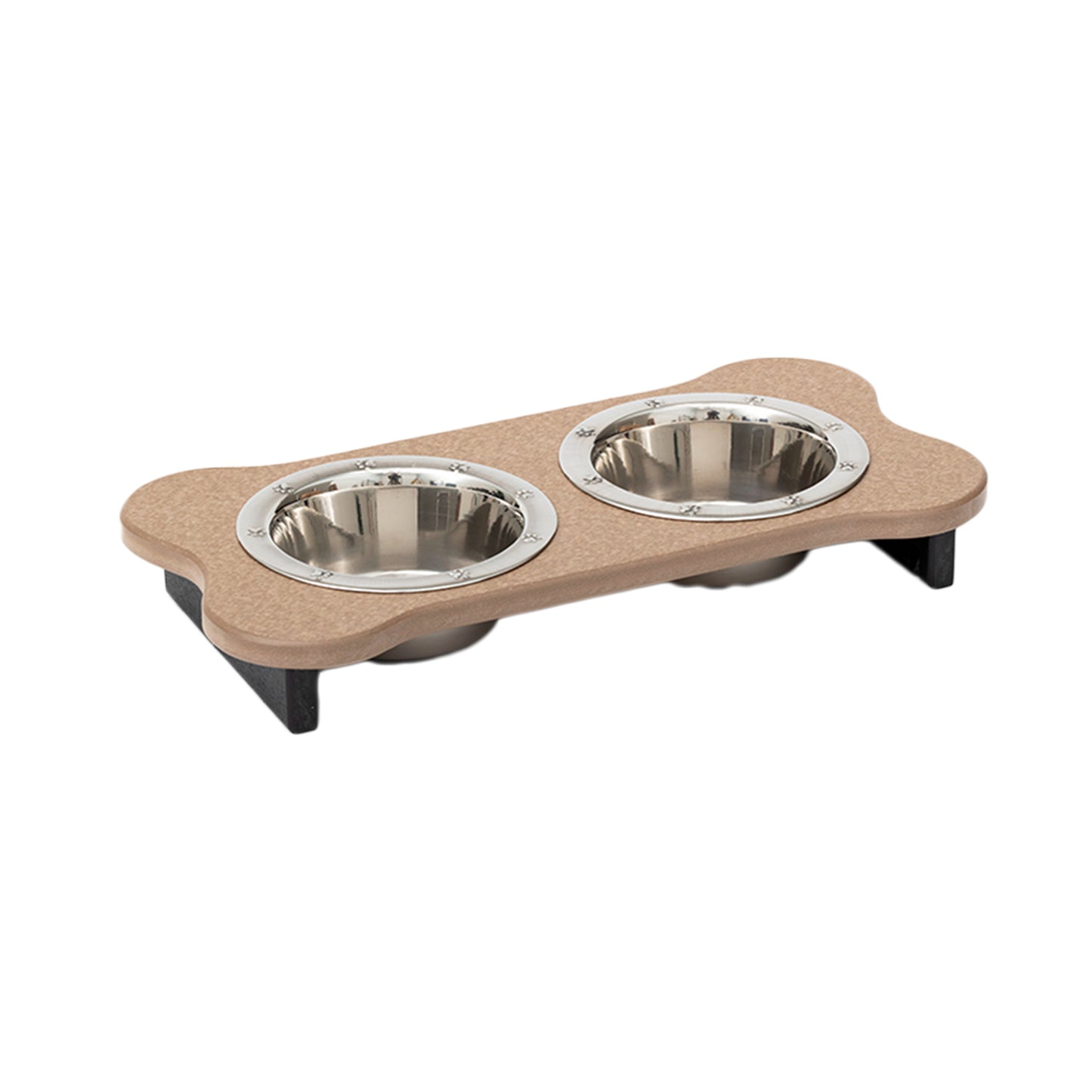 Elevated Dog Feeder - Poly Double Feeder__Color: Weather Wood / Black - Size: Low Pint