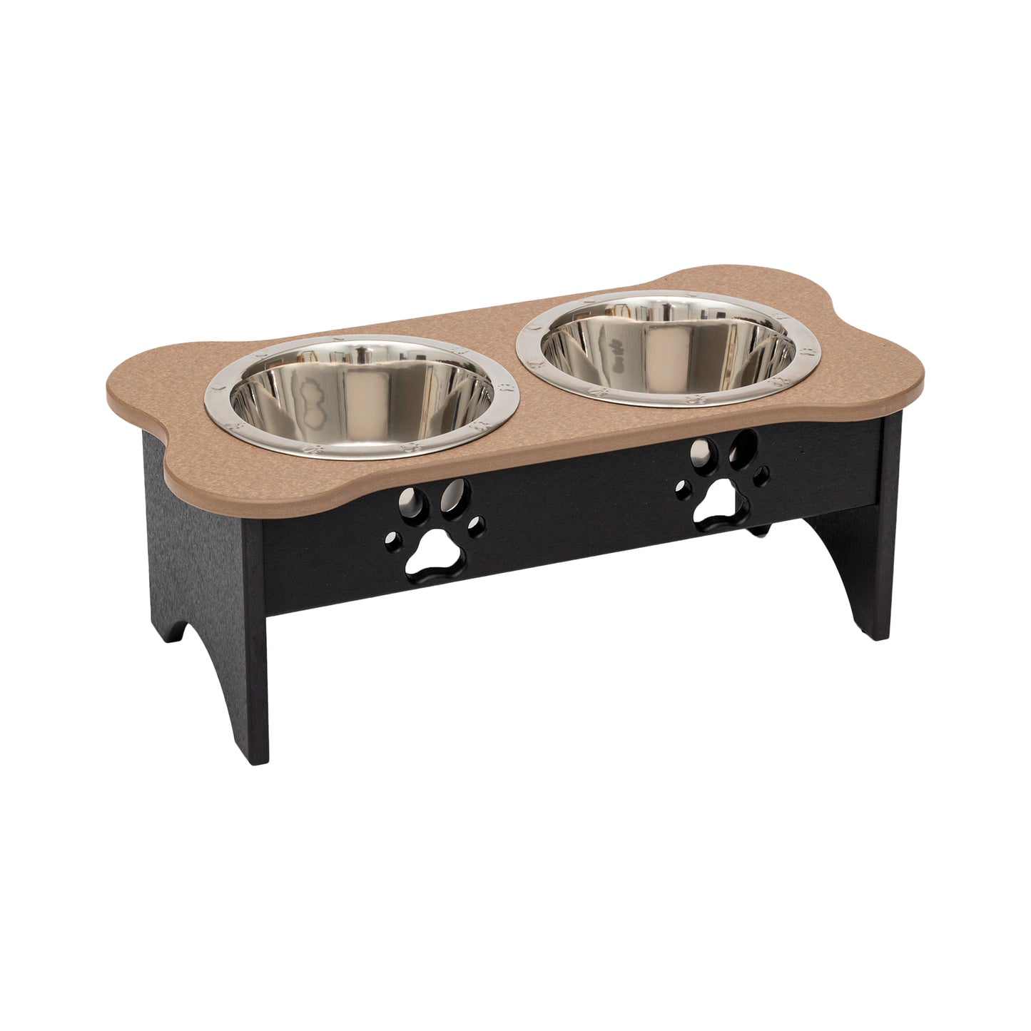 Elevated Dog Feeder - Poly Double Feeder__Color: Weather Wood / Black - Size: Medium