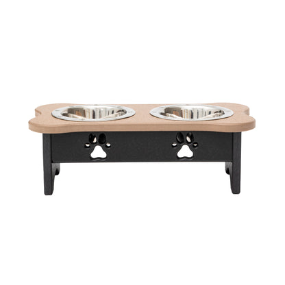 Elevated Dog Feeder - Poly Double Feeder__Color: Weather Wood / Black - Size: Tall Pint