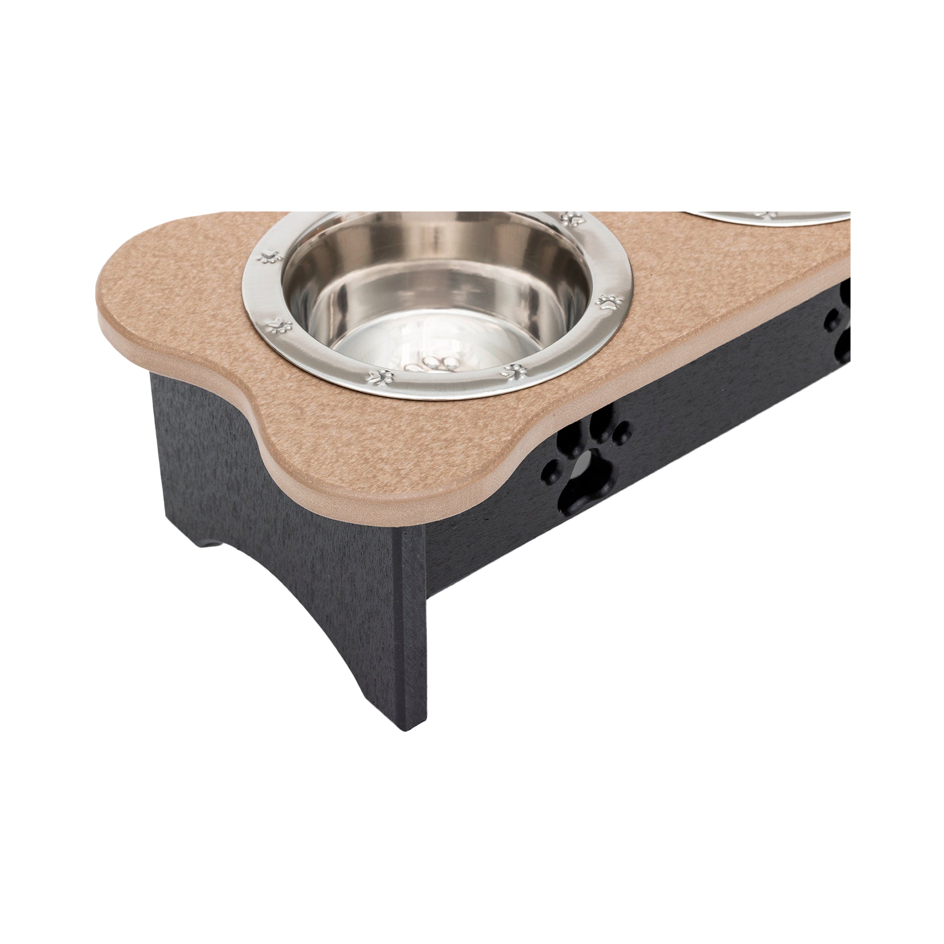 Elevated Dog Feeder - Poly Double Feeder__Color: Weather Wood / Black - Size: Tall Pint