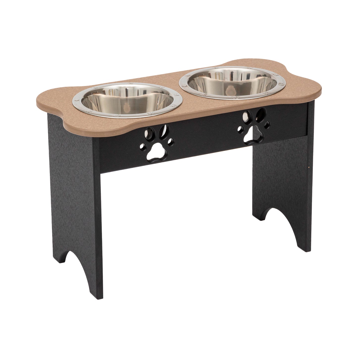 Elevated Dog Feeder - Poly Double Feeder__Color: Weather Wood / Black - Size: Tall