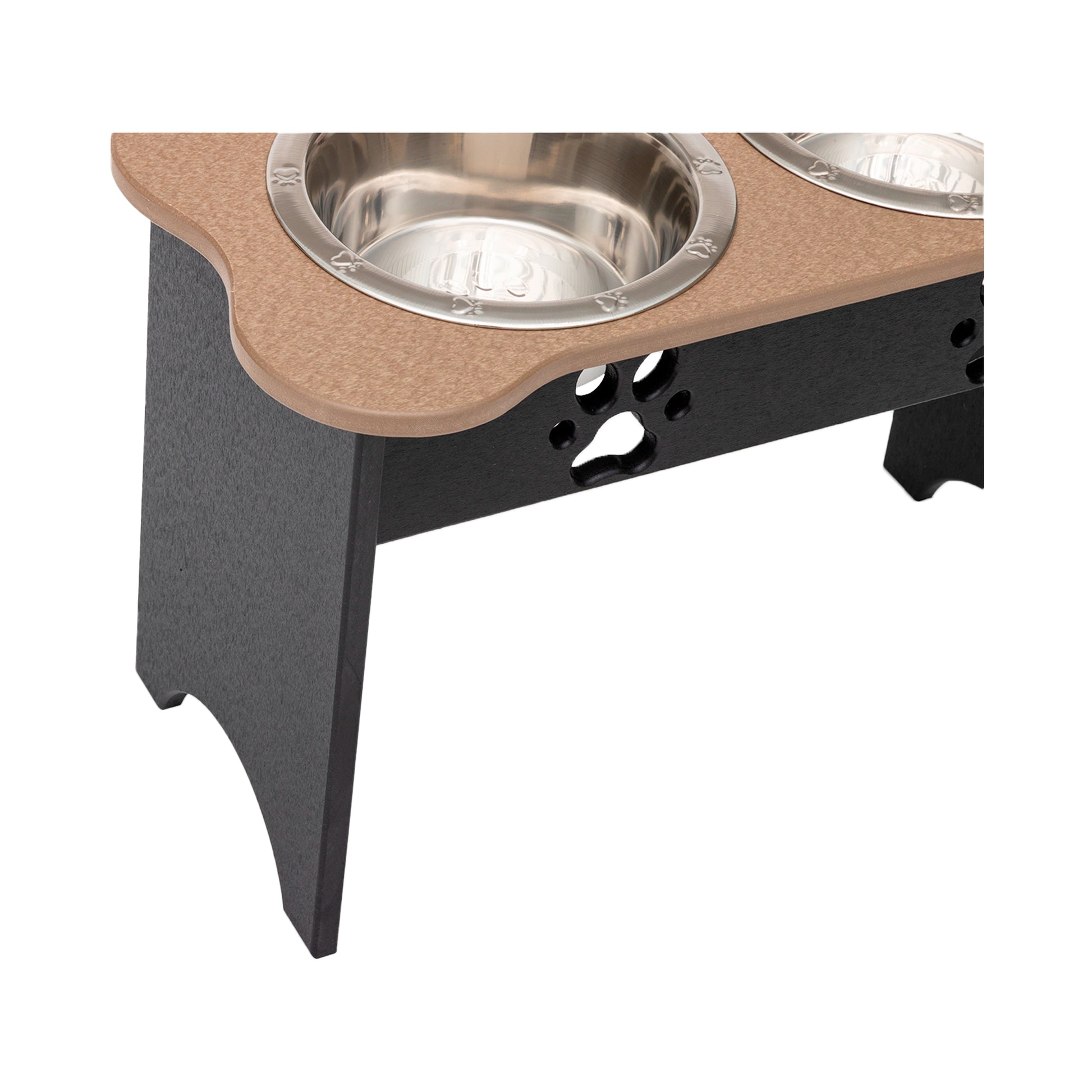 Elevated Dog Feeder - Poly Double Feeder__Color: Weather Wood / Black - Size: Tall