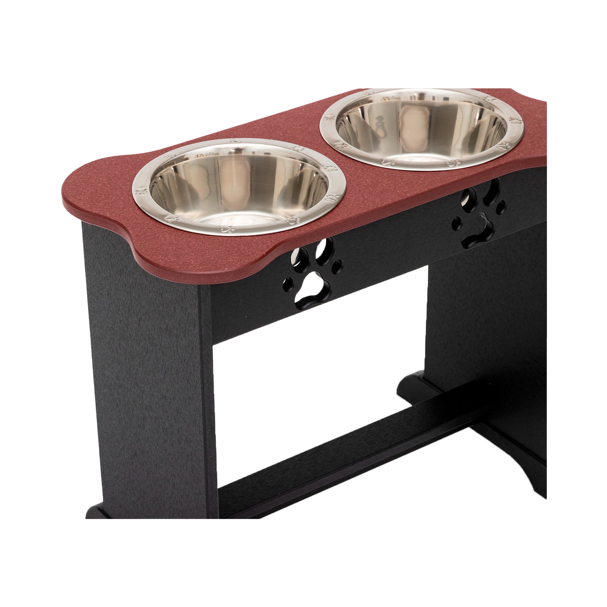 Raised Dog Bowls for Large Dogs - Poly Double Feeder__Color: Cherry Wood / Black