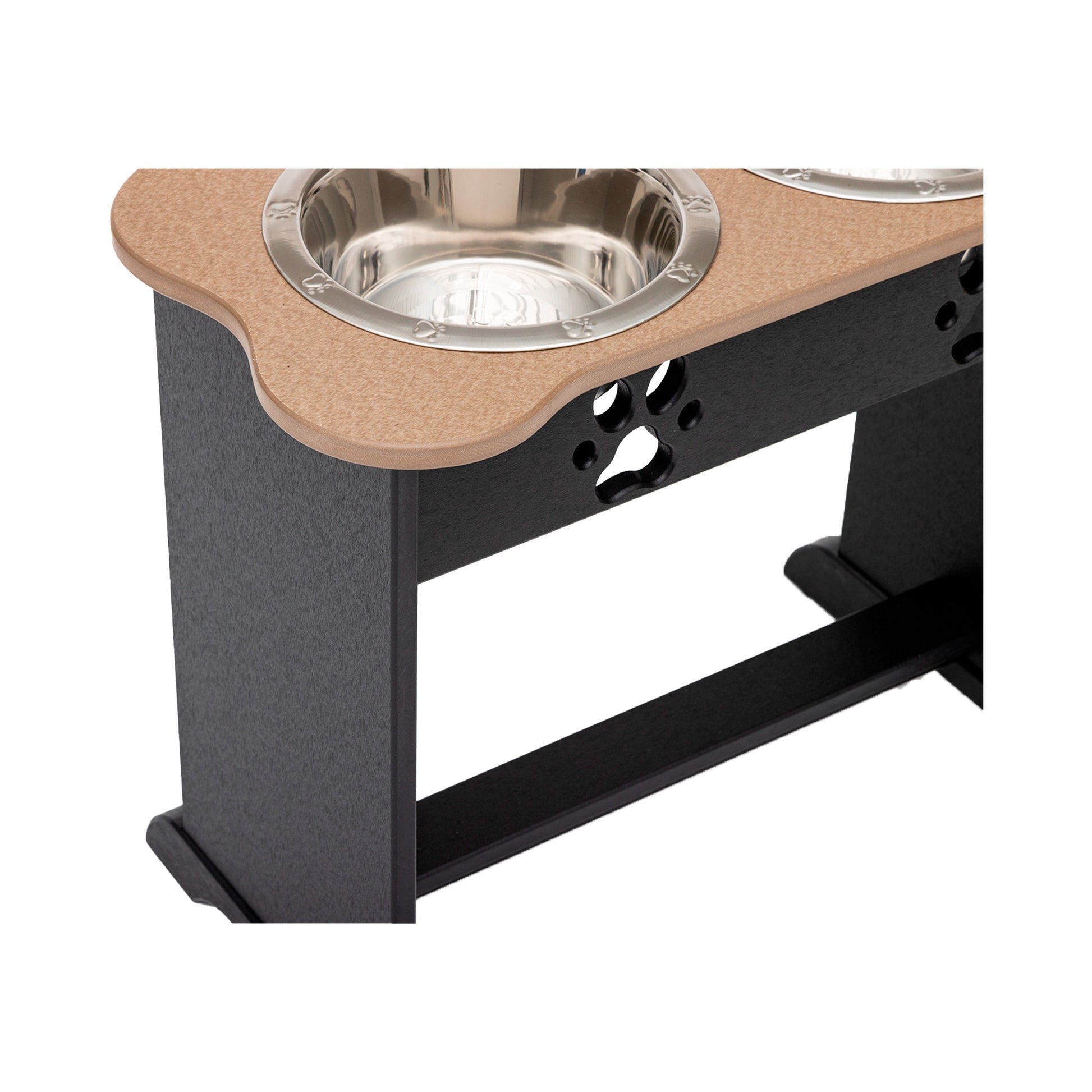 Raised Dog Bowls for Large Dogs - Poly Double Feeder__Color: Weather Wood / Black