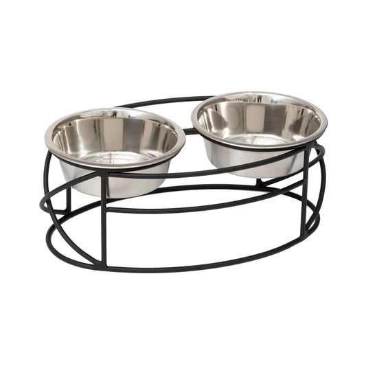 Raised Pet Bowls - Oval Cross Double Feeder__Color: Black