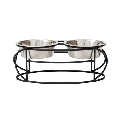 Raised Pet Bowls - Oval Cross Double Feeder__Color: Black