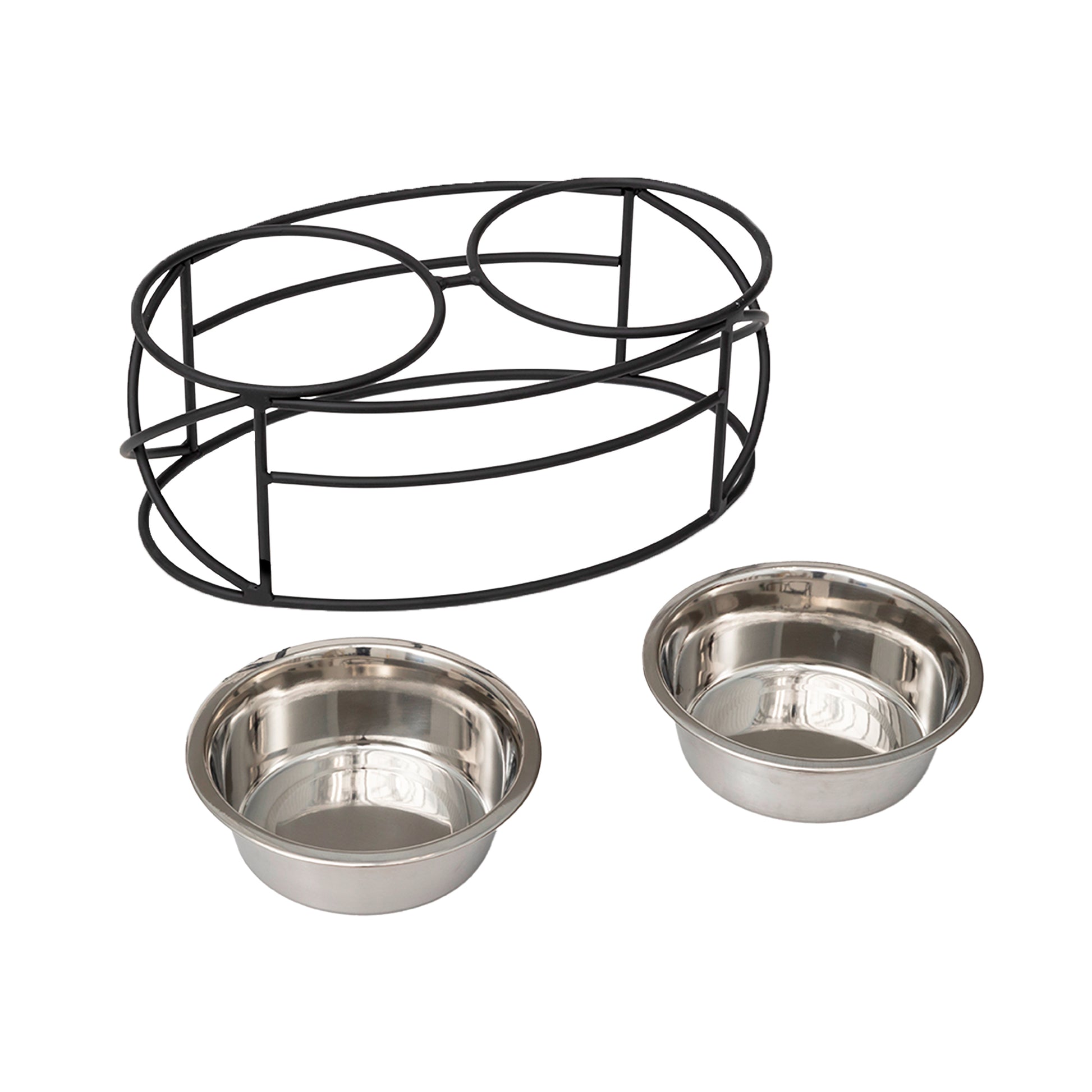 Raised Pet Bowls - Oval Cross Double Feeder__Color: Black