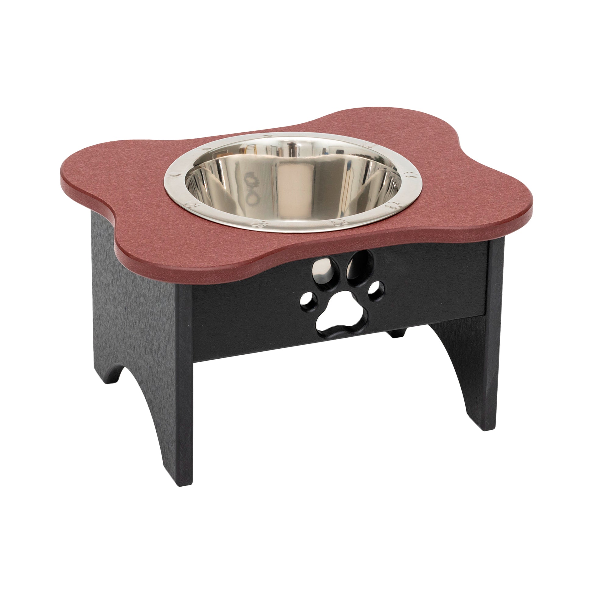 Single Raised Dog Bowls - Poly Feeder__Color: Cherry Wood / Black - Size: Medium