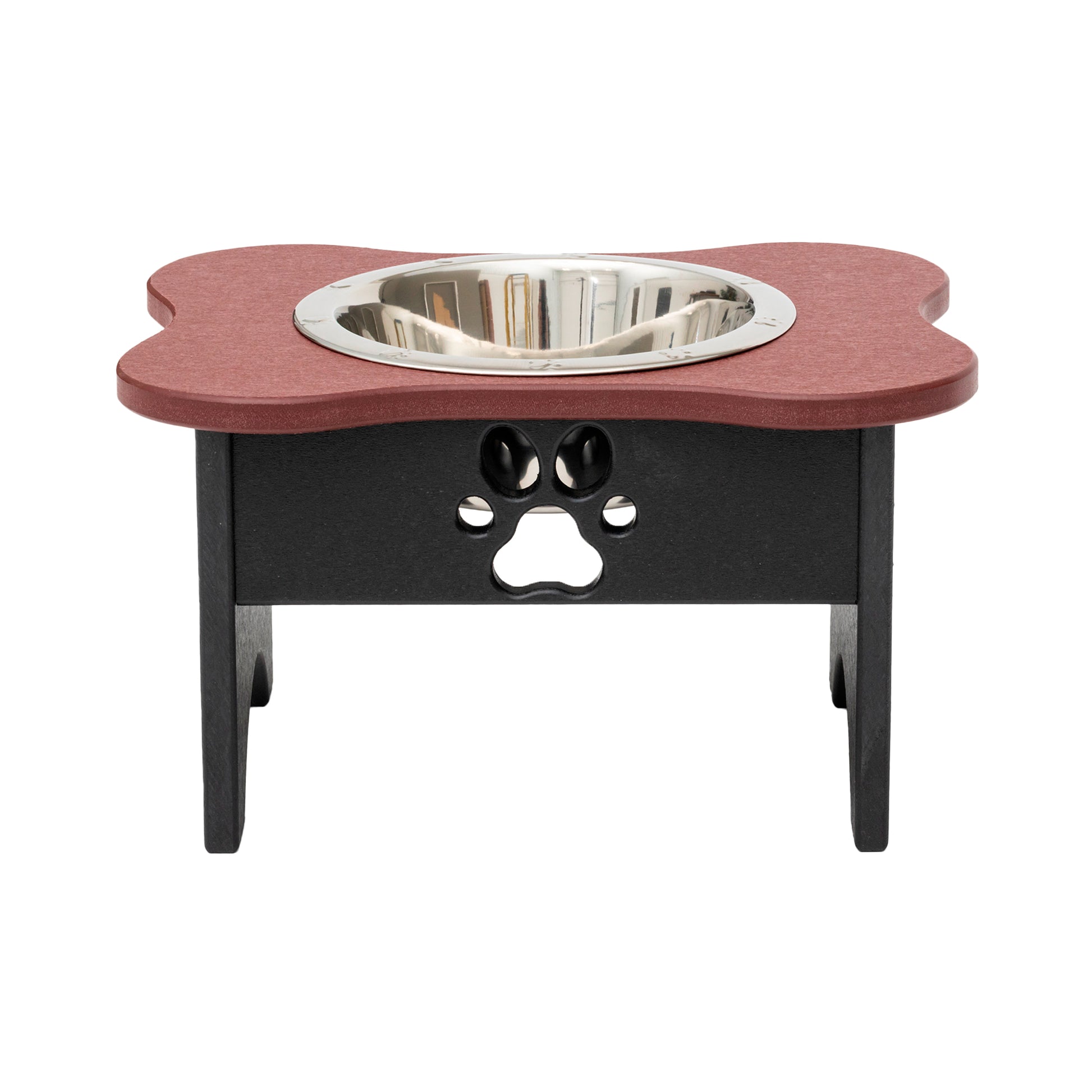 Single Raised Dog Bowls - Poly Feeder__Color: Cherry Wood / Black - Size: Medium