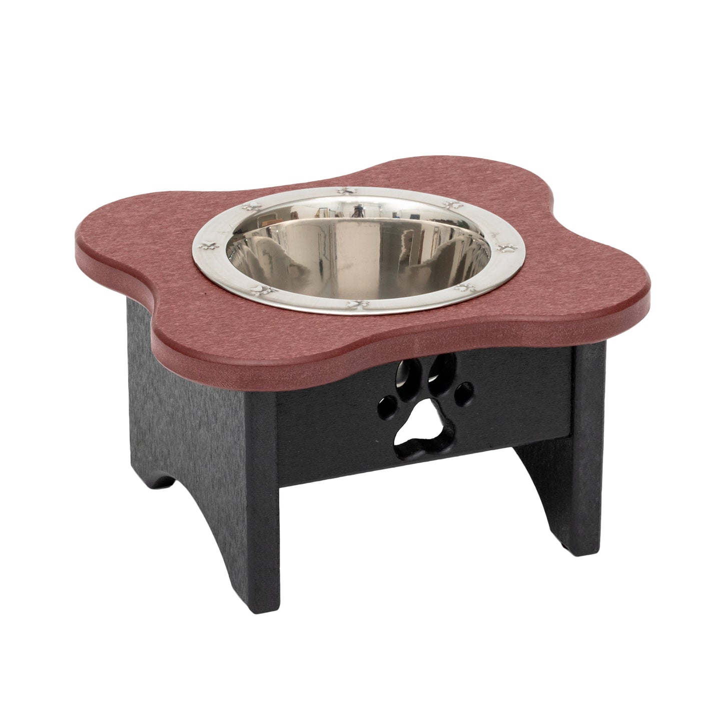 Single Raised Dog Bowls - Poly Feeder__Color: Cherry Wood / Black - Size: Tall Pint