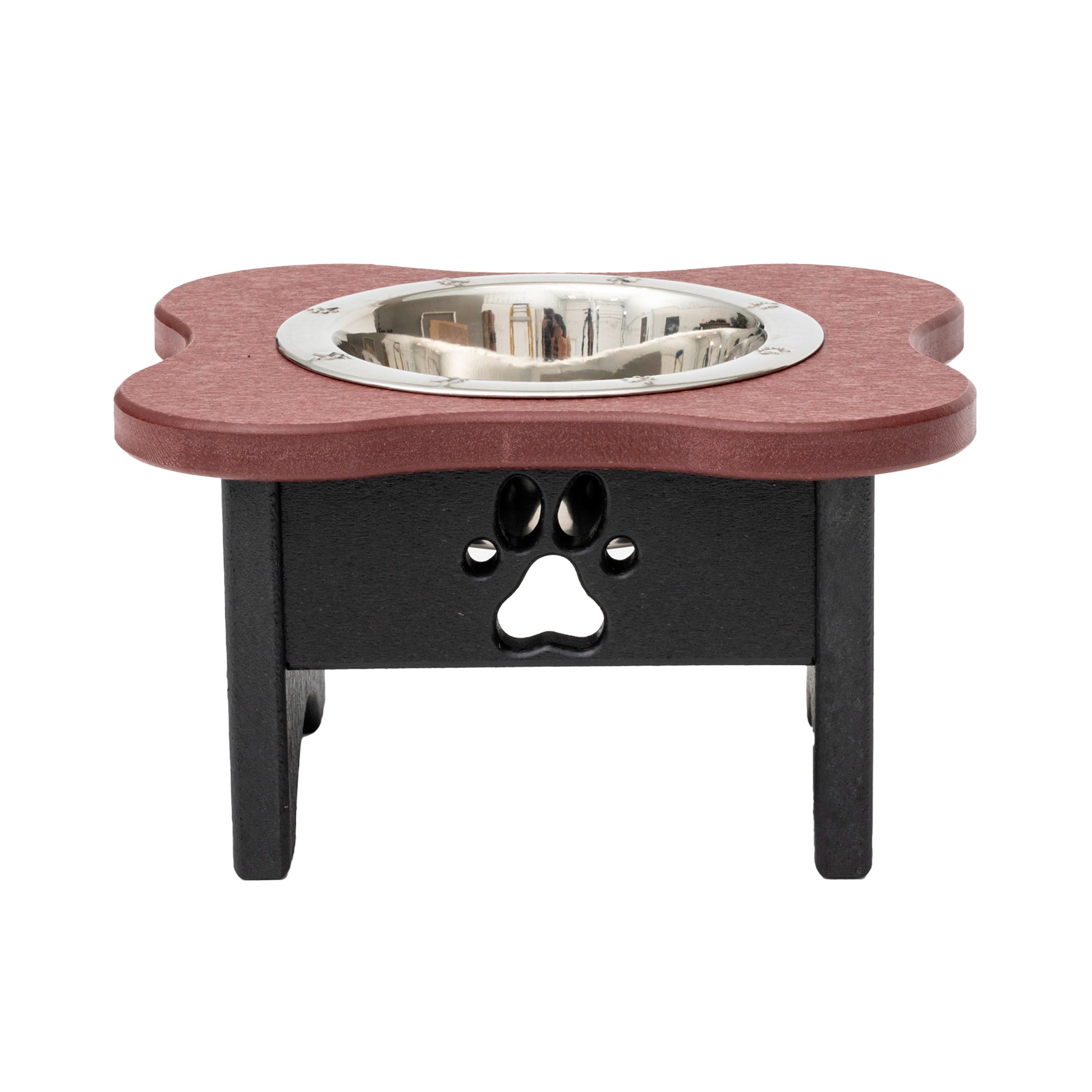 Single Raised Dog Bowls - Poly Feeder__Color: Cherry Wood / Black - Size: Tall Pint