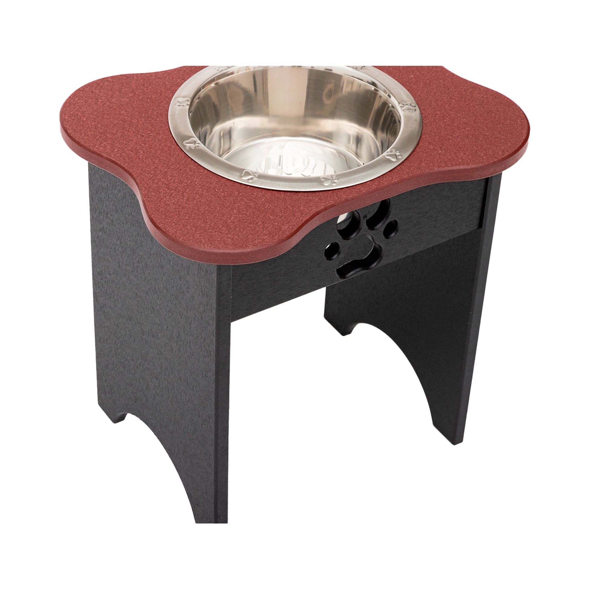 Single Raised Dog Bowls - Poly Feeder__Color: Cherry Wood / Black - Size: Tall