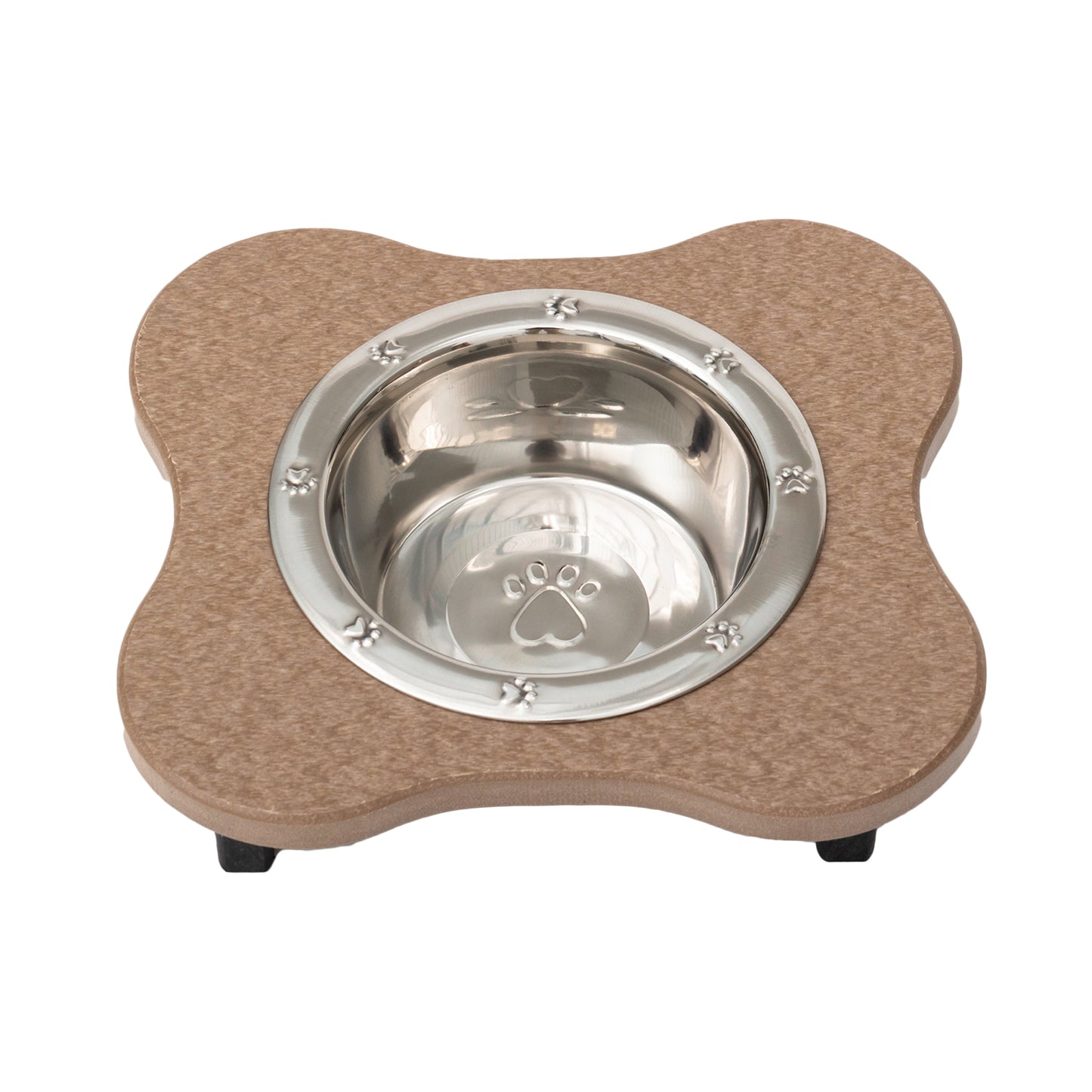 Single Raised Dog Bowls - Poly Feeder__Color: Weather Wood / Black - Size: Low Pint