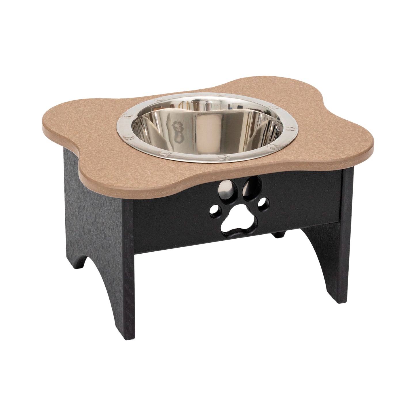 Single Raised Dog Bowls - Poly Feeder__Color: Weather Wood / Black - Size: Medium