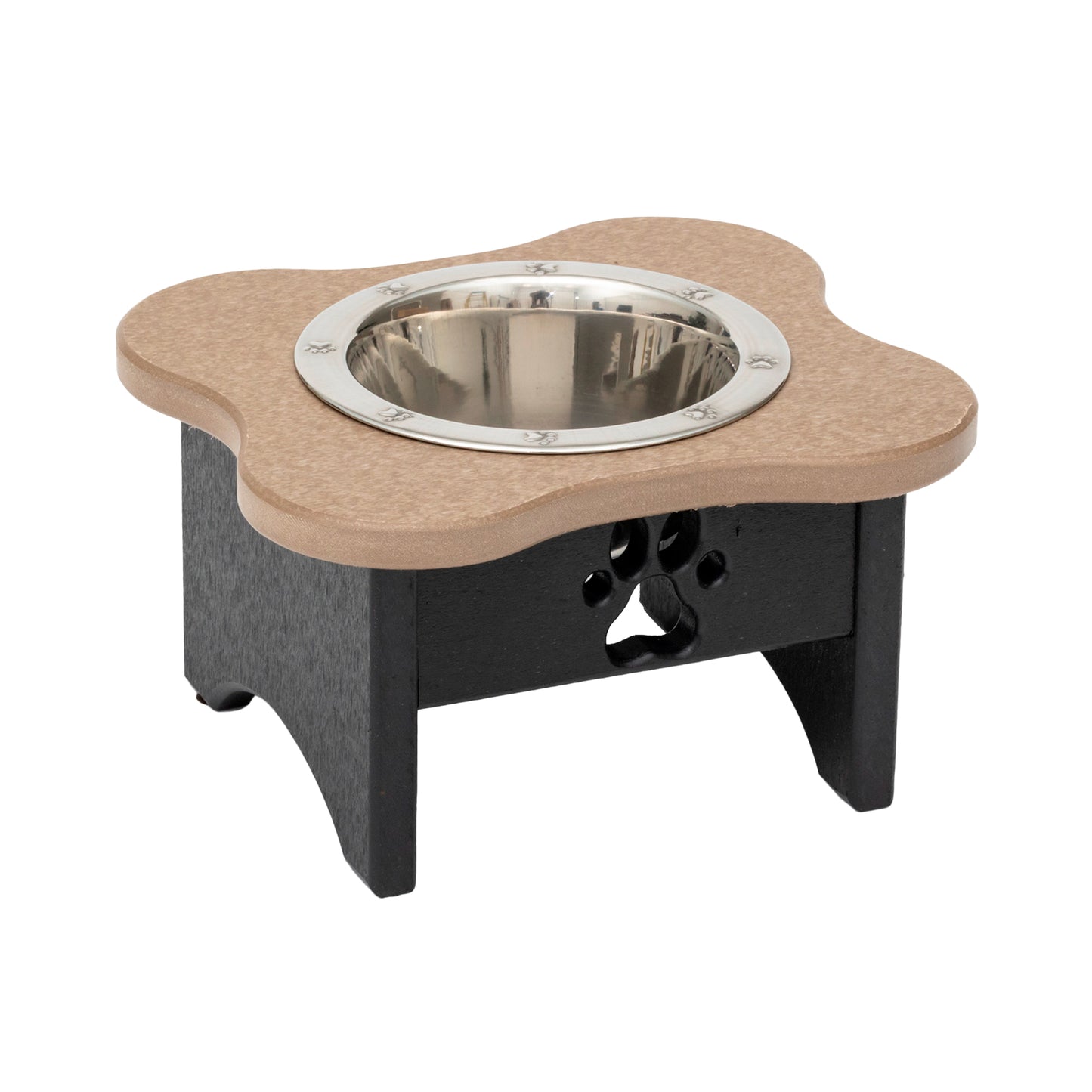 Single Raised Dog Bowls - Poly Feeder__Color: Weather Wood / Black - Size: Tall Pint