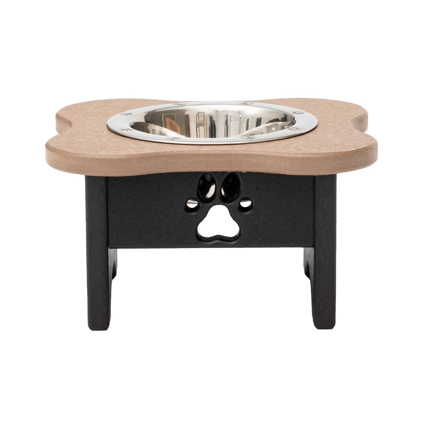 Single Raised Dog Bowls - Poly Feeder__Color: Weather Wood / Black - Size: Tall Pint