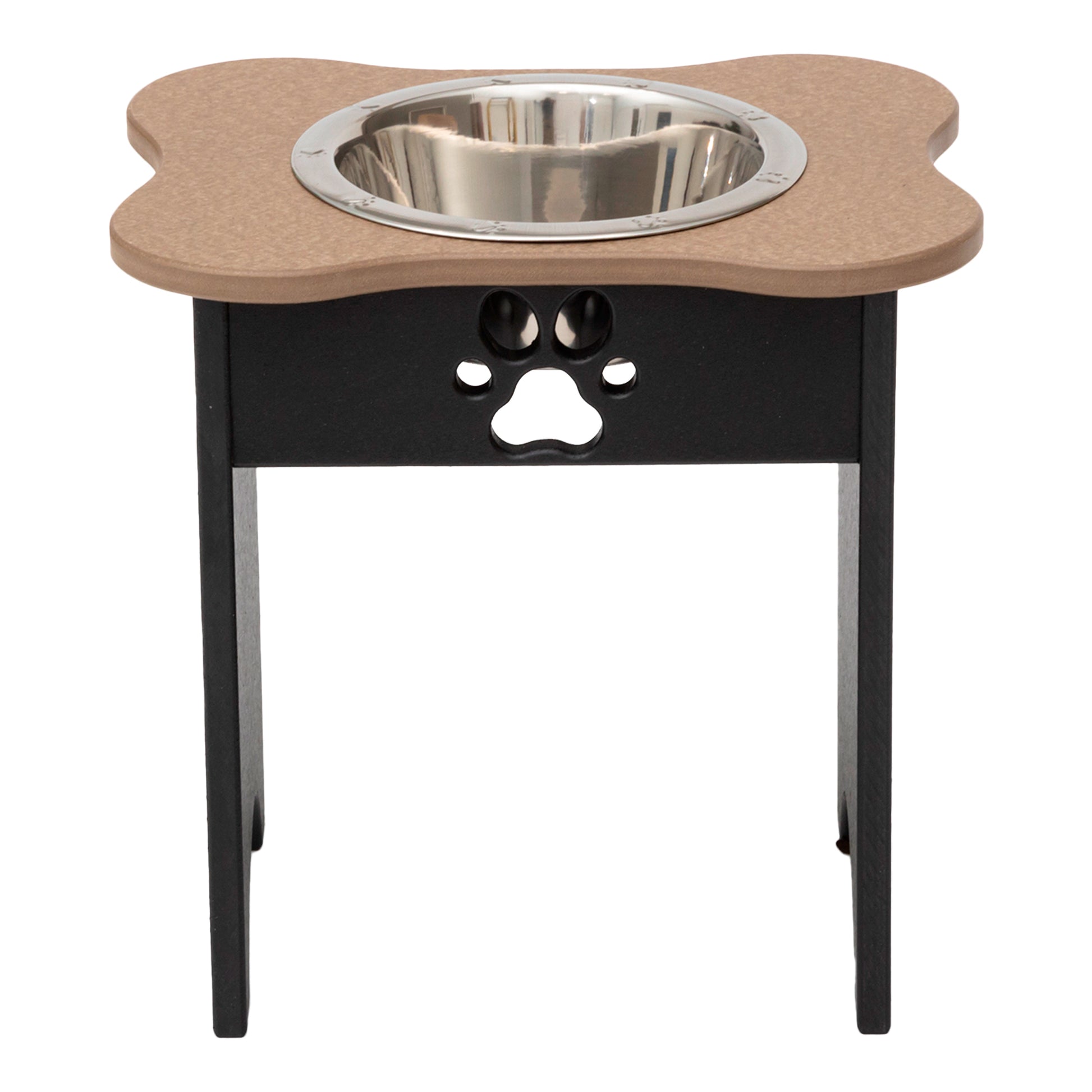 Single Raised Dog Bowls - Poly Feeder__Color: Weather Wood / Black - Size: Tall