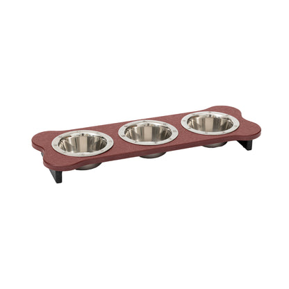 Three Bowl Dog Feeder - Poly Feeder__Color: Cherry Wood / Black - Size: Low Pint