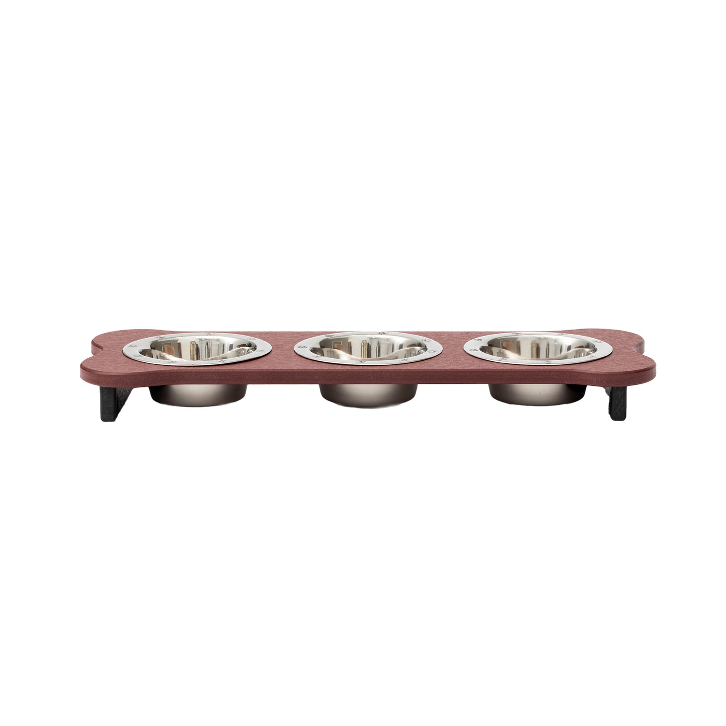 Three Bowl Dog Feeder - Poly Feeder__Color: Cherry Wood / Black - Size: Low Pint