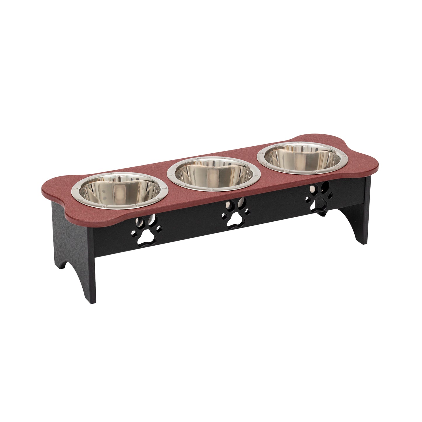 Three Bowl Dog Feeder - Poly Feeder__Color: Cherry Wood / Black - Size: Medium