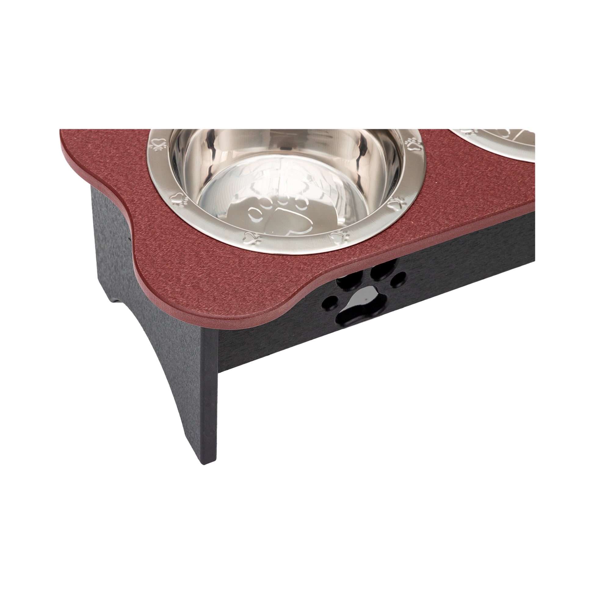 Three Bowl Dog Feeder - Poly Feeder__Color: Cherry Wood / Black - Size: Medium