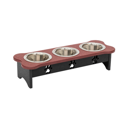 Three Bowl Dog Feeder - Poly Feeder__Color: Cherry Wood / Black - Size: Tall Pint