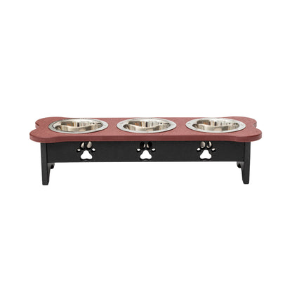 Three Bowl Dog Feeder - Poly Feeder__Color: Cherry Wood / Black - Size: Tall Pint