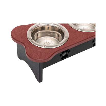 Three Bowl Dog Feeder - Poly Feeder__Color: Cherry Wood / Black - Size: Tall Pint