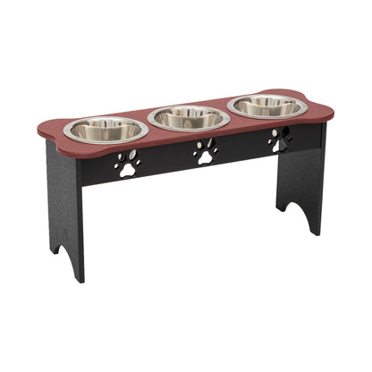 Three Bowl Dog Feeder - Poly Feeder__Color: Cherry Wood / Black - Size: Tall