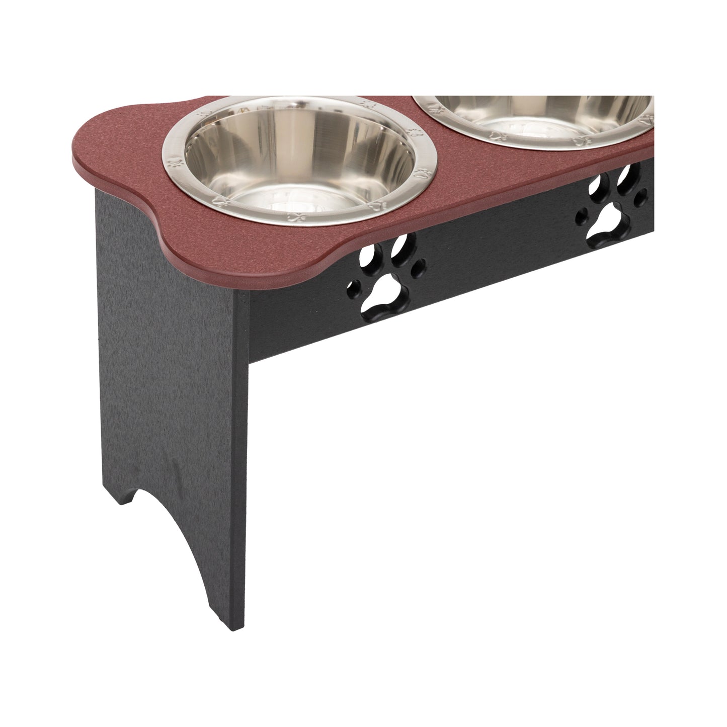 Three Bowl Dog Feeder - Poly Feeder__Color: Cherry Wood / Black - Size: Tall