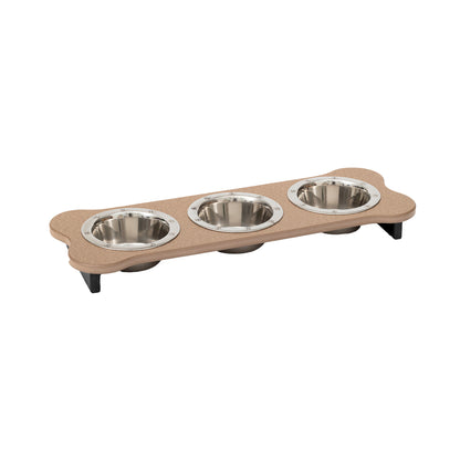 Three Bowl Dog Feeder - Poly Feeder__Color: Weather Wood / Black - Size: Low Pint